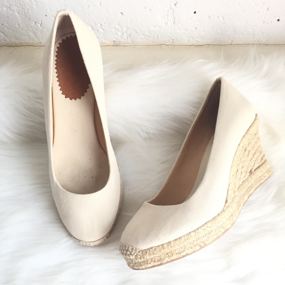 J. Crew cream canvas espadrille wedges